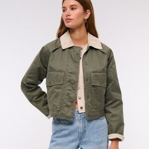 Abercrombie & Fitch Utility Jacket in Olive with Cream Collar